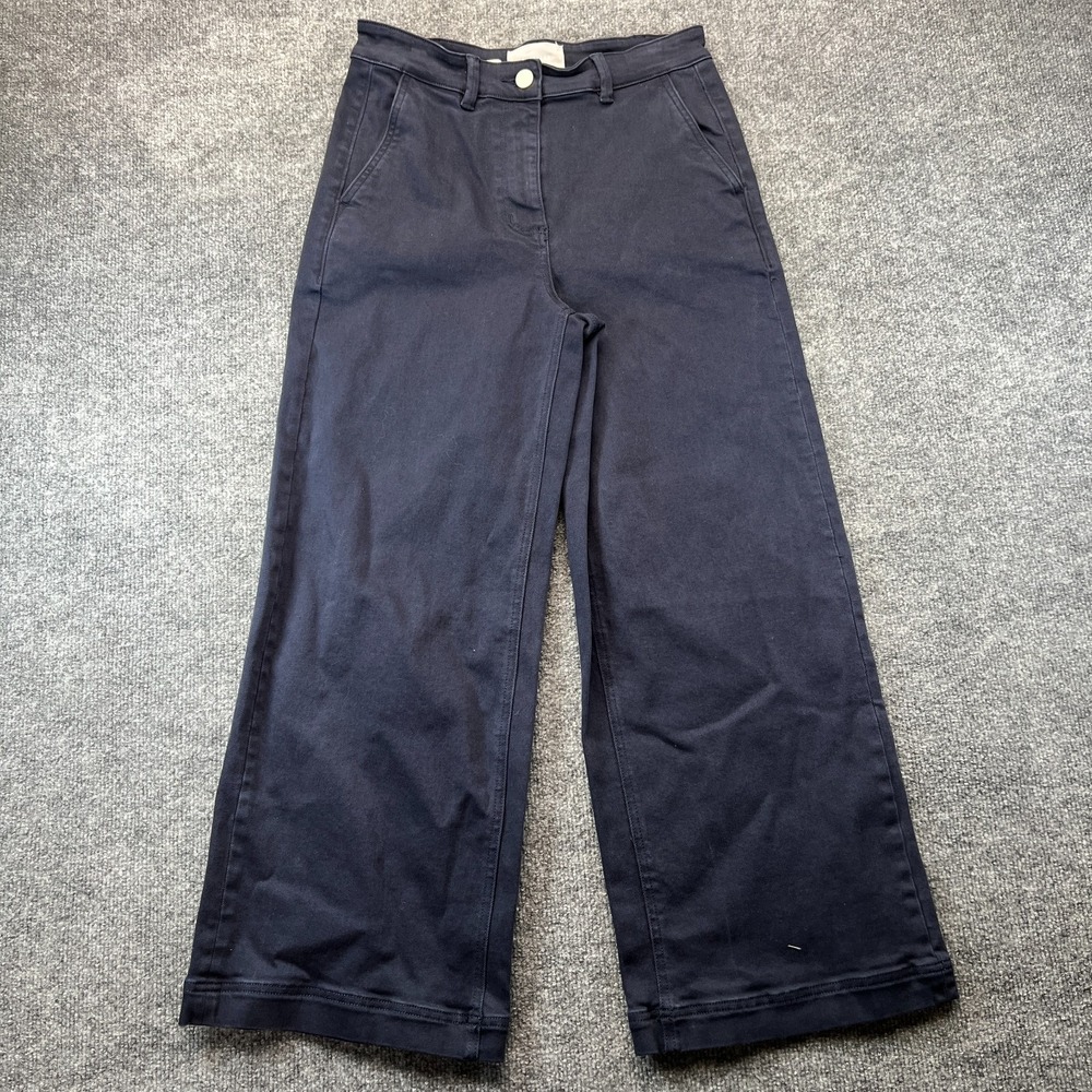 Everlane Crop Pants Womens 4 Navy Stretch High Rise Flat Front Wide Leg Outdoor